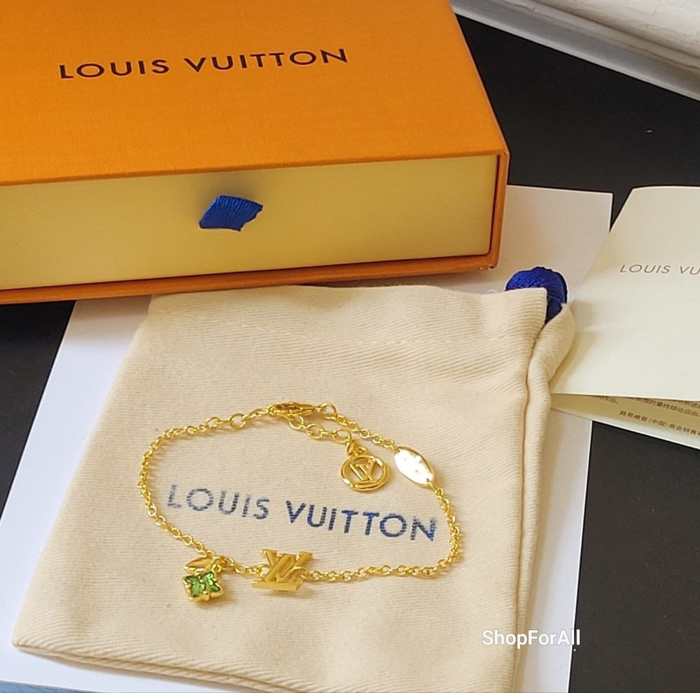 Louis Vuitton Gold and Green Flower Charm Bracelet - Picture 7 of 13